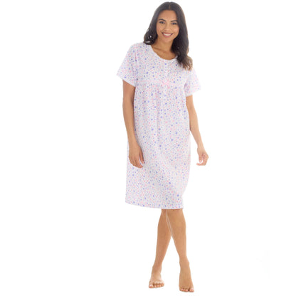Countess Christie Short Sleeve Woven Poplin Floral Nightdress - Purple/Pink
