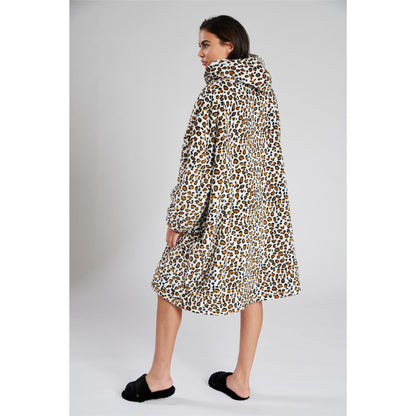Loungeable Womens Sherpa Lined Fleece Poncho - Leopard