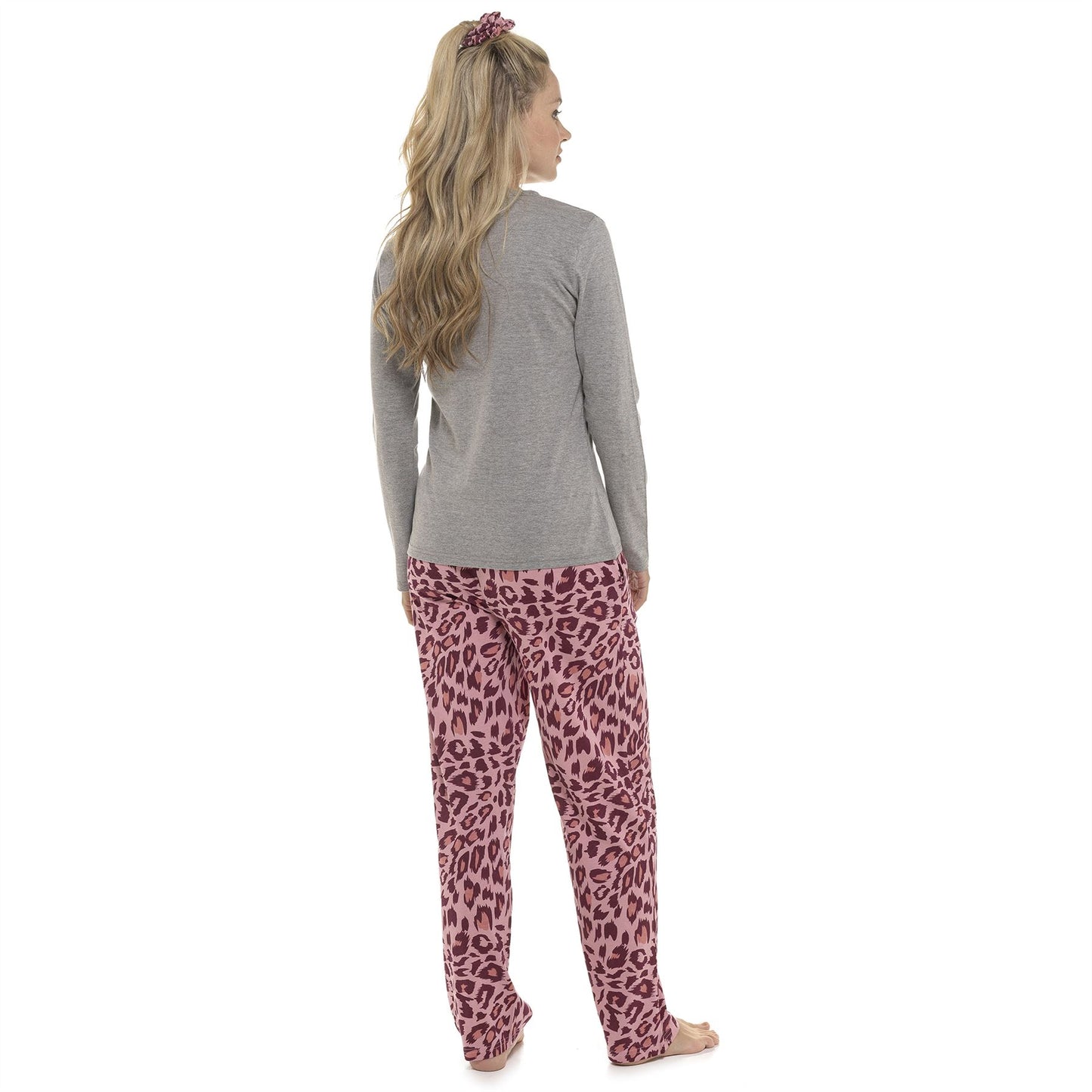 Follow That Dream Womens Leopard Print Fab-u-lous Pyjamas - Grey/Pink