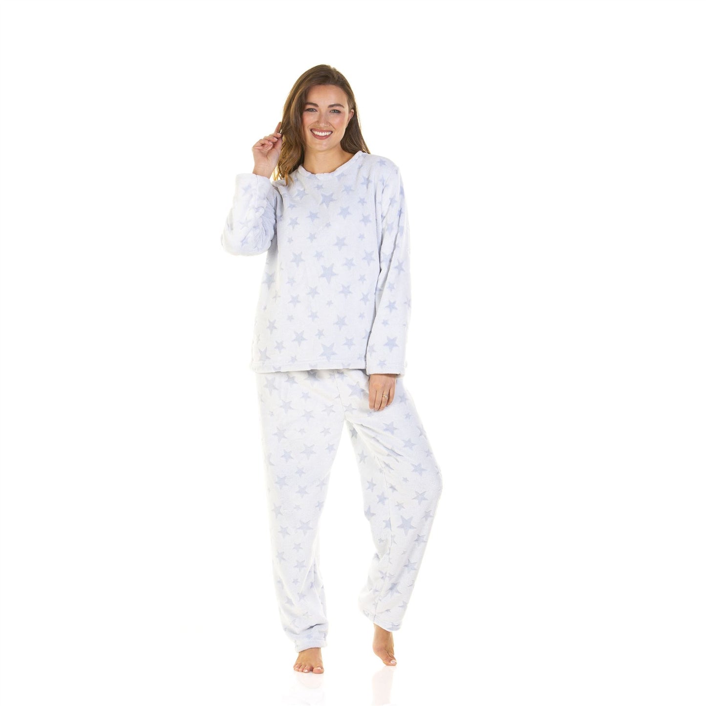 La Marquise Womens Supersoft Fleece Pyjamas - Blue Stars
