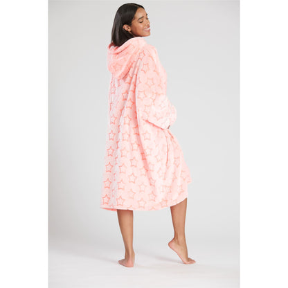Loungeable Womens Long Fleece Hooded Star Poncho - Pink