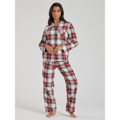 Loungeable Womens Check Brushed Cotton Flannel Pyjamas - Red