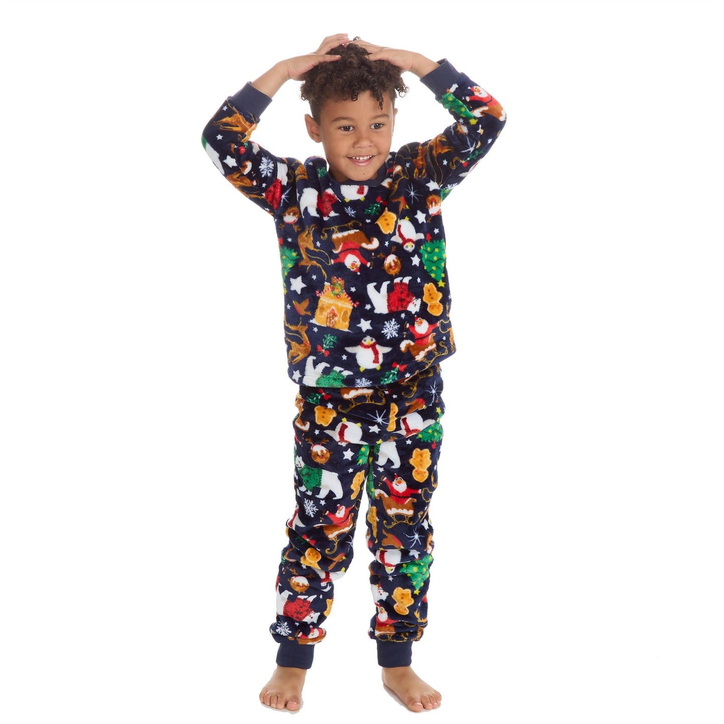 Kids All Over Print Fleece Christmas Pyjamas - Navy (2-6 Years)