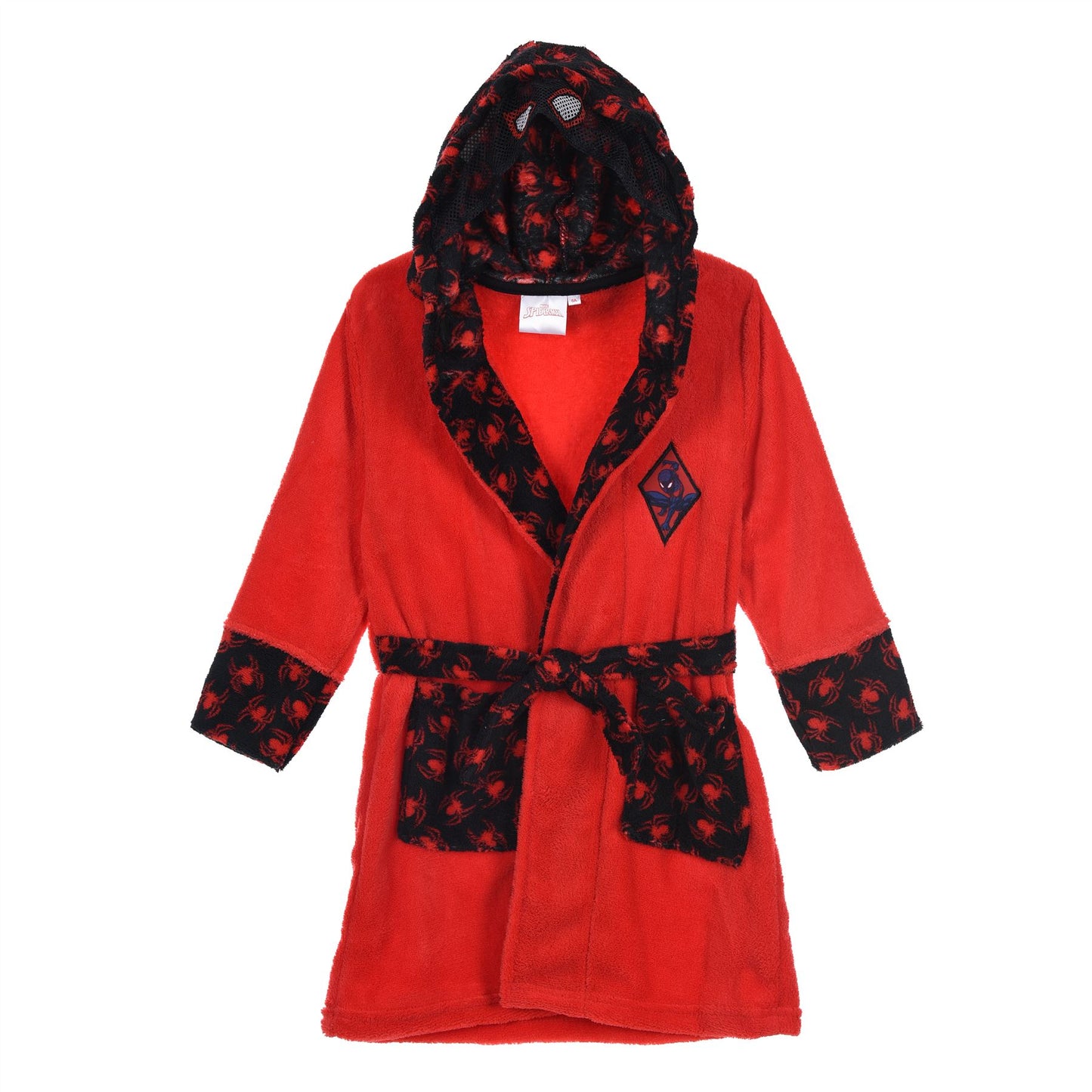 Boys Spiderman Fleece Hooded Contrast Robe - Red