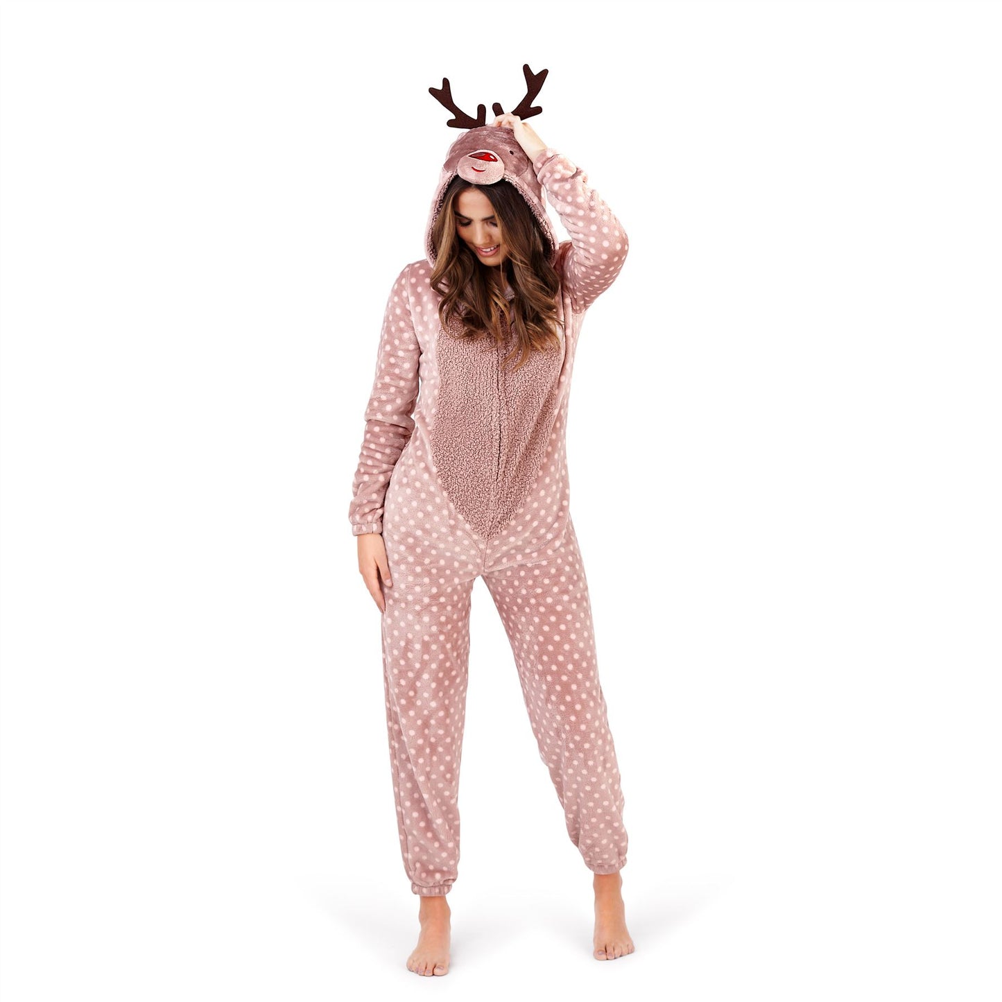 Loungeable Womens Spotted Moose Fleece Onesie