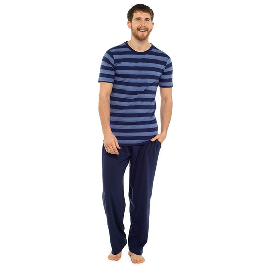 Tom Franks Mens Short Sleeve Striped Pyjama Set - Blue Mix