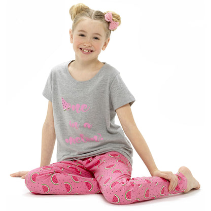 Follow That Dream Girls 'One in a Melon' Pyjama Set - Grey/Pink
