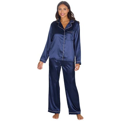 Slumber Party Womens Satin Pyjamas - Navy