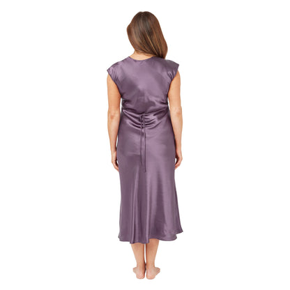 Marlon Womens Long Satin Lace Nightdress - Faded Plum