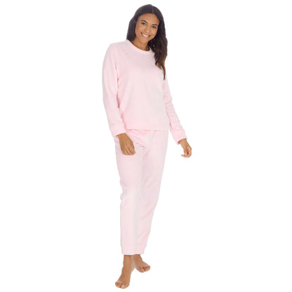 Forever Dreaming Womens Plush Fleece Pyjama Set - Baby Pink