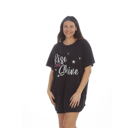 Forever Dreaming Womens 'Rise and Shine' Nightdress - Black