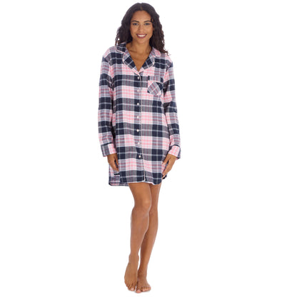 Slumber Party Womens Yarn Dyed Flannel Nightshirt - Navy
