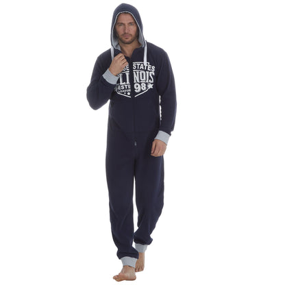 Onezee Mens Distressed Logo Print Microfleece Onesie - Navy