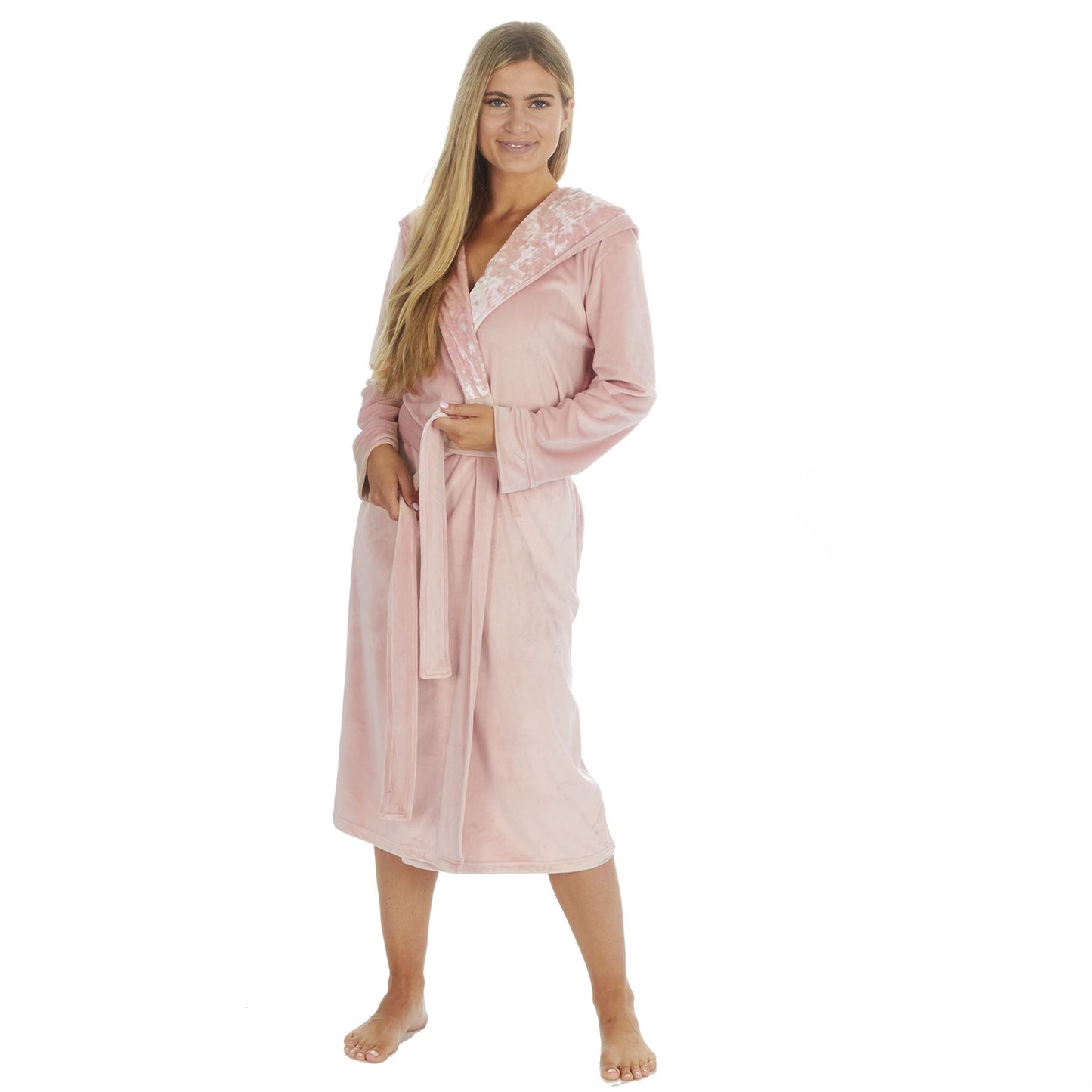 Forever Dreaming Womens Plush Velour Contrast Robe - Pink
