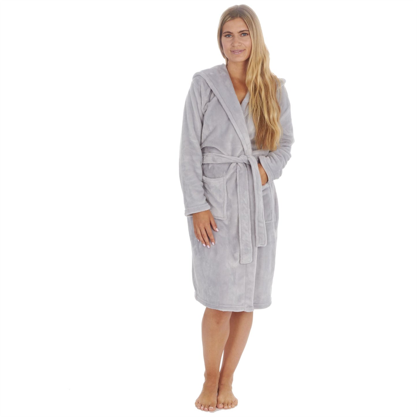 Forever Dreaming Womens Fleece Hooded Robe - Grey (S-XL)