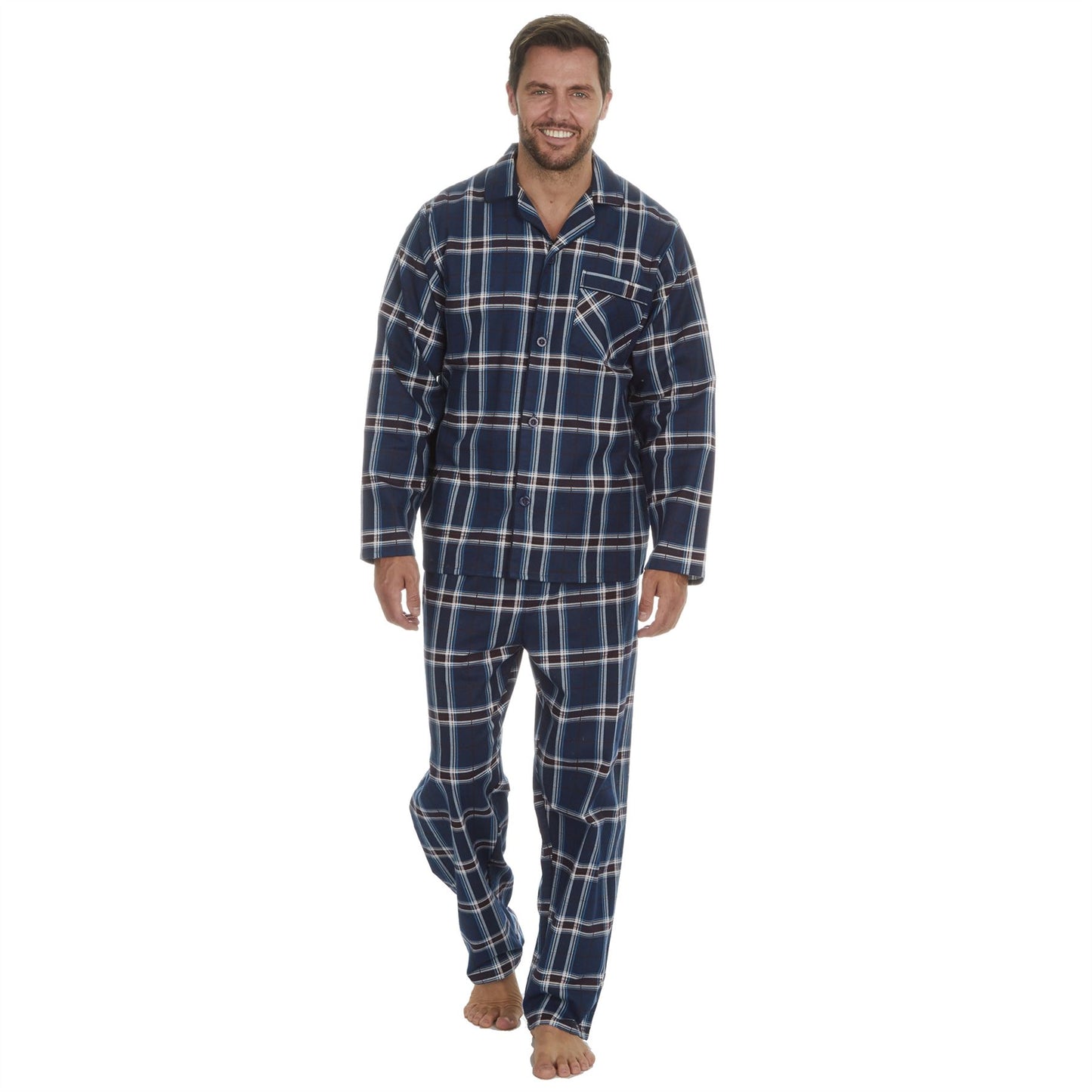 Cargo Bay Mens Printed Flannel Pyjamas - Denim Check