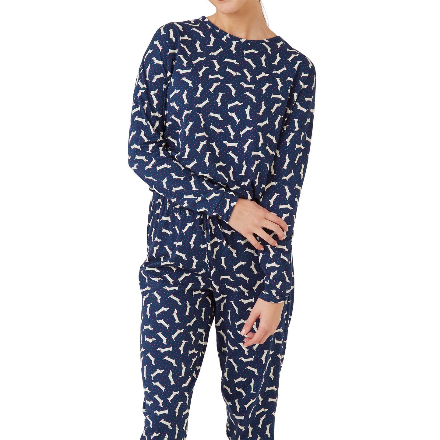 Indigo Sky Womens Dachshund Jersey Cotton Pyjamas - Navy