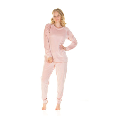 La Marquise Womens Velour Lounge Diamond Front Pyjamas - Pink
