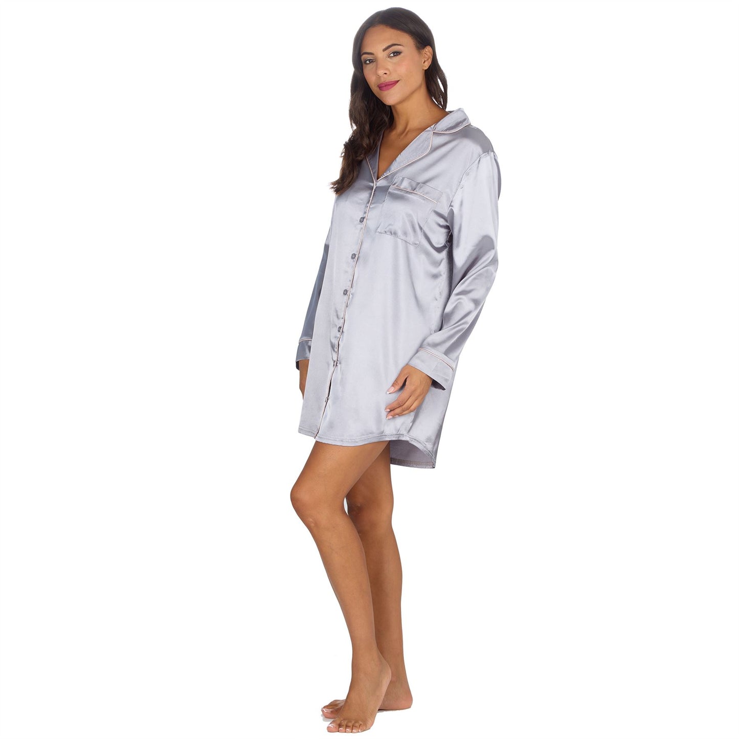 Slumber Party Womens Satin Nightshirt - Gunmetal