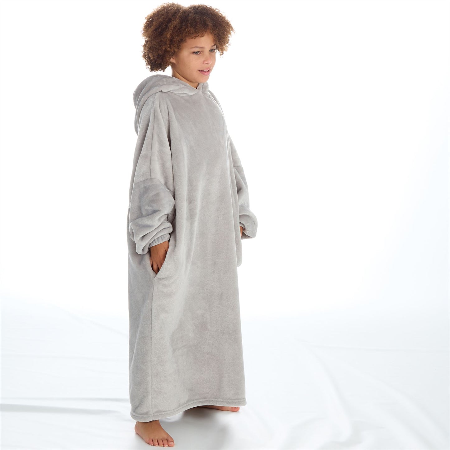Slumber Party Kids Fleece Longline Hooded Poncho - Grey