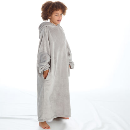 Slumber Party Kids Fleece Longline Hooded Poncho - Grey