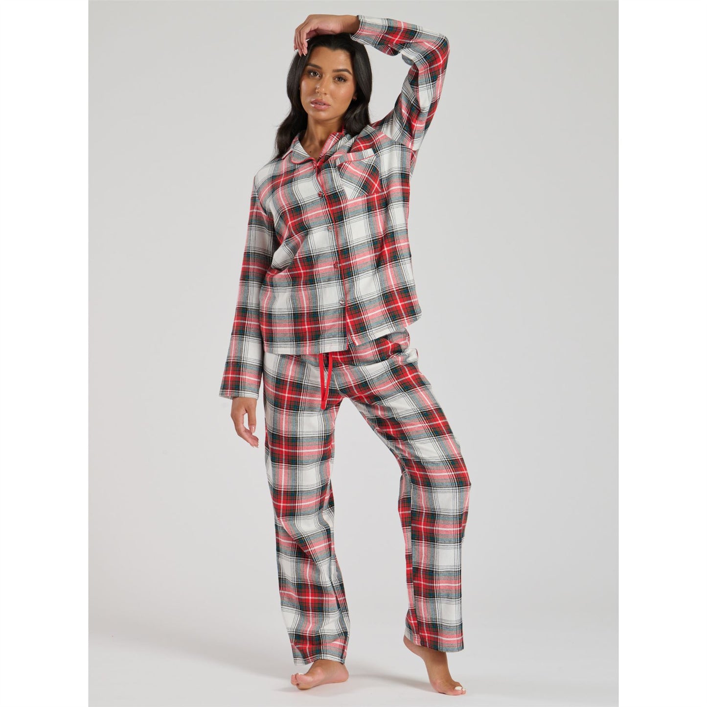 Loungeable Womens Check Brushed Cotton Flannel Pyjamas - Red