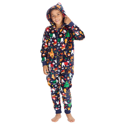 Huggable Hoodie Unisex Kids Christmas Fleece Onesie - Navy Huggable Hoodie