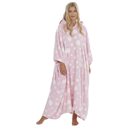 Forever Dreaming Womens Longline Fleece Poncho - Pink Spot