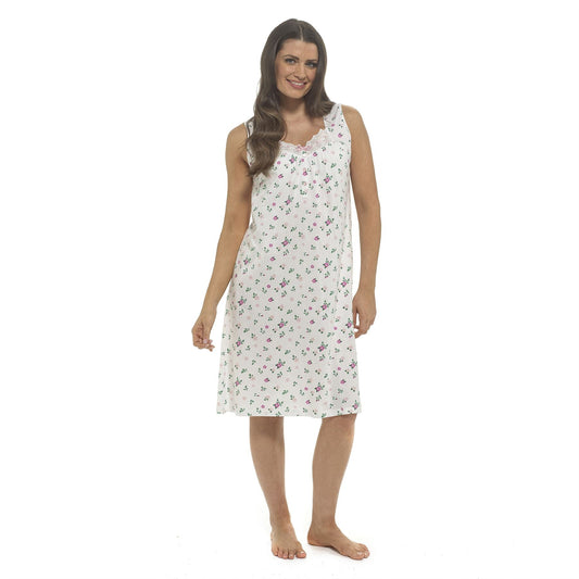 Wolf and Harte Sleeveless Floral Nightdress White/Pink Wolf and Harte