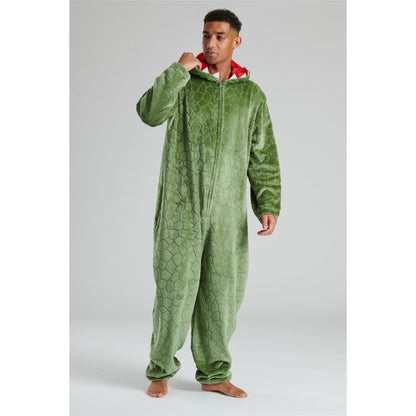 Loungeable Mens Dinosaur Fleece Onesie - Green