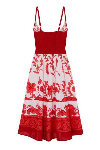 Pistachio Crossover Summer Dress - Red