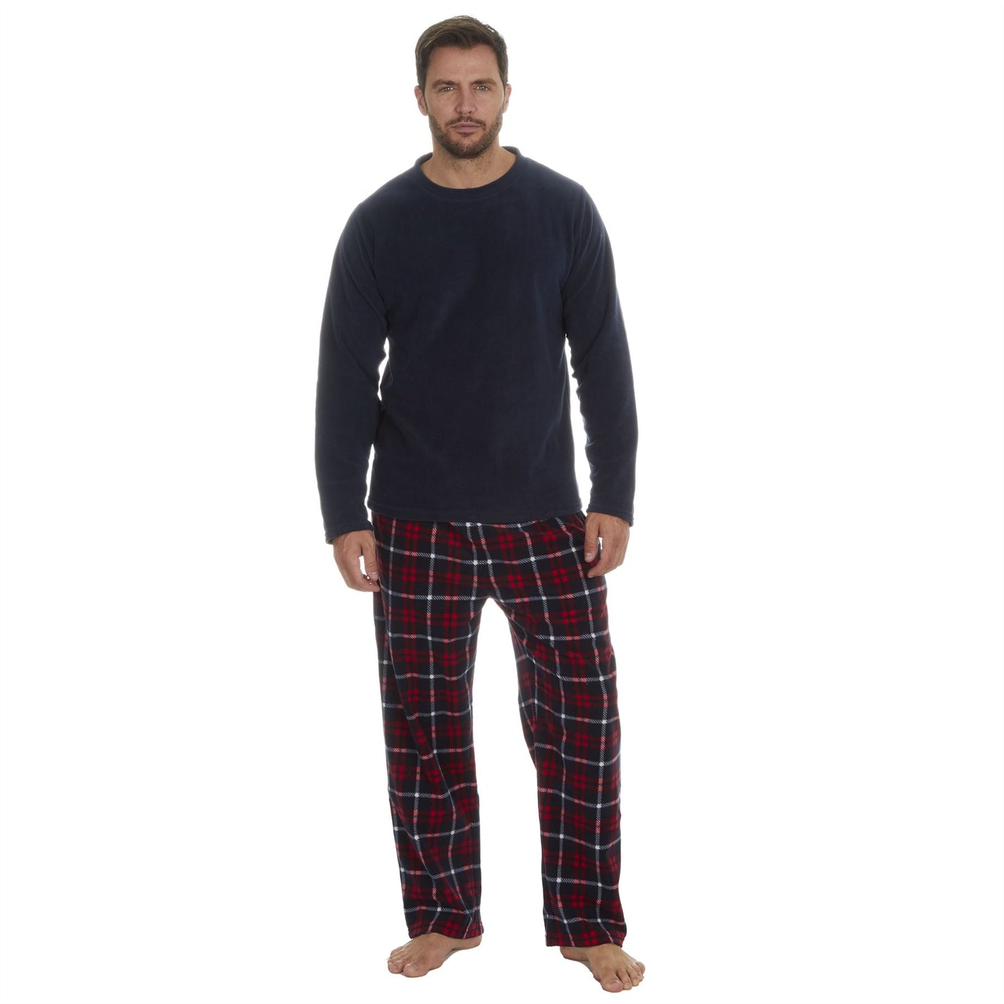 Cargo Bay Mens Fleece Pyjamas - Navy/Red Check