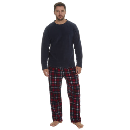 Cargo Bay Mens Fleece Pyjamas - Navy/Red Check