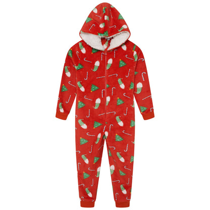 Nifty Kids Christmas Print Fleece Onesie - Red