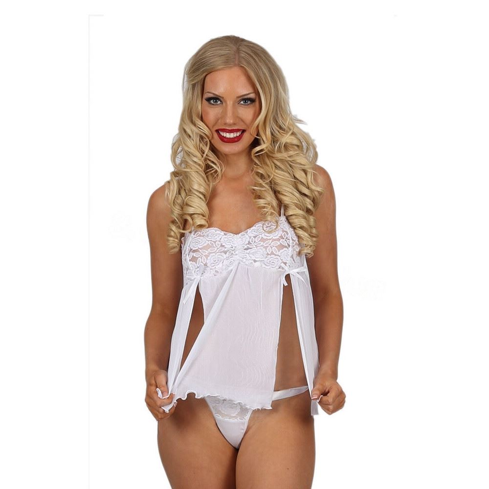 Classified Womens Lace Top Babydoll Set - White