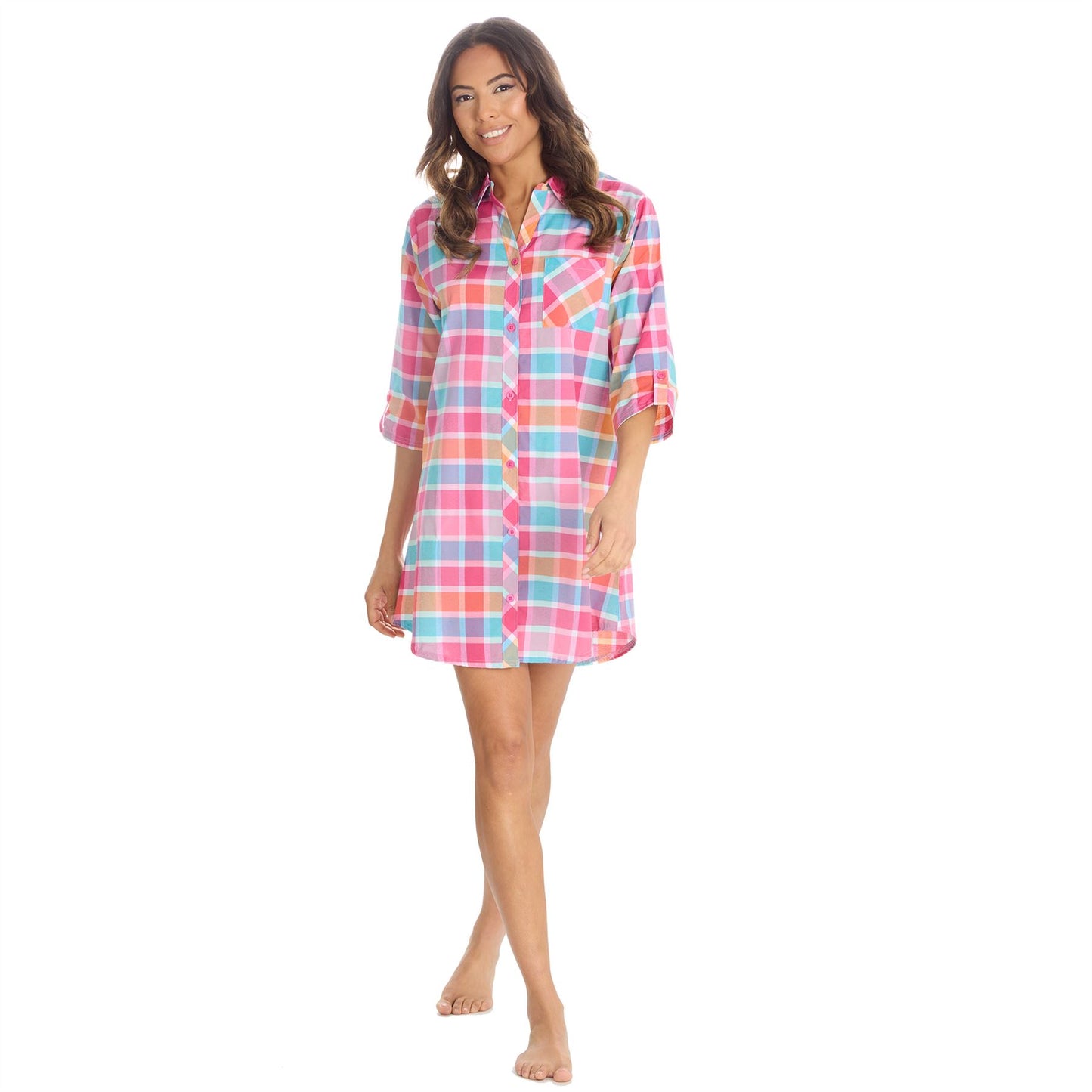 Forever Dreaming Womens Yarn Dyed Woven Check Nightshirt - Mint