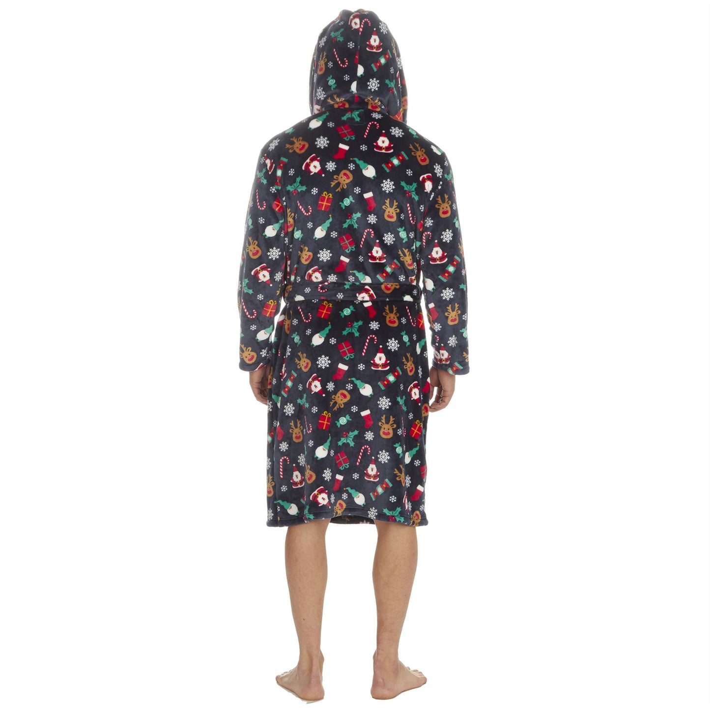Onezee Unisex Christmas Print Flannel Fleece Robe - Navy