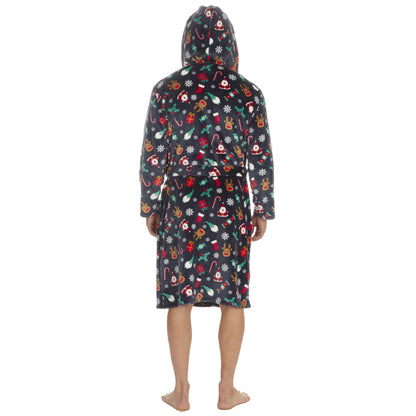 Onezee Unisex Christmas Print Flannel Fleece Robe - Navy