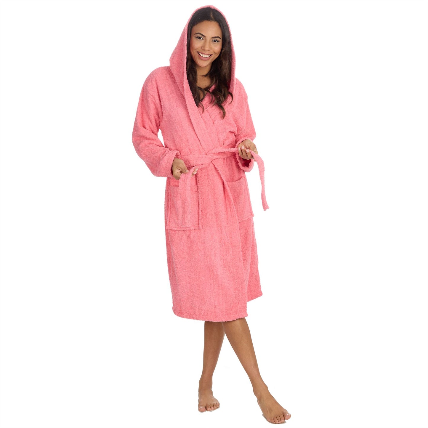 Forever Dreaming Womens Hooded Towelling Robe - Pink