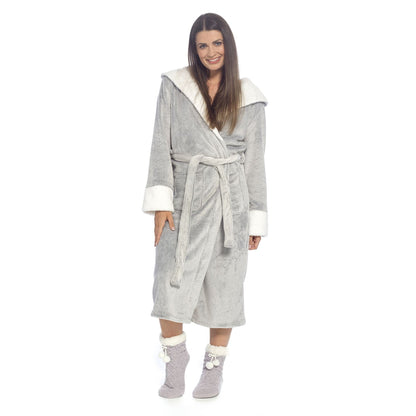 Wolf and Harte Womens Fleece Sherpa Trim Robe - Grey Wolf and Harte