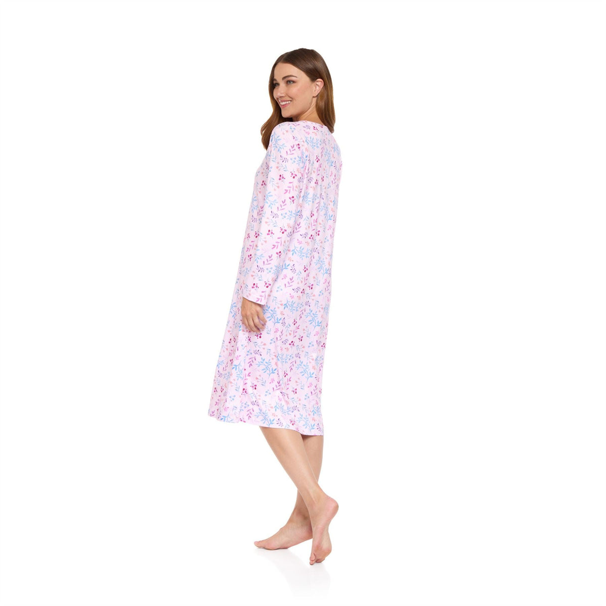 La Marquise Womens 'Berried Treasure' Long Sleeve Jersey Nightdress - Pink La Marquise