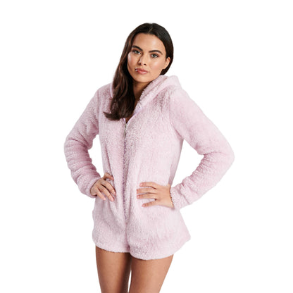 Loungeable Womens Sherpa Fleece Romper Onesie With XL Ears - Lilac