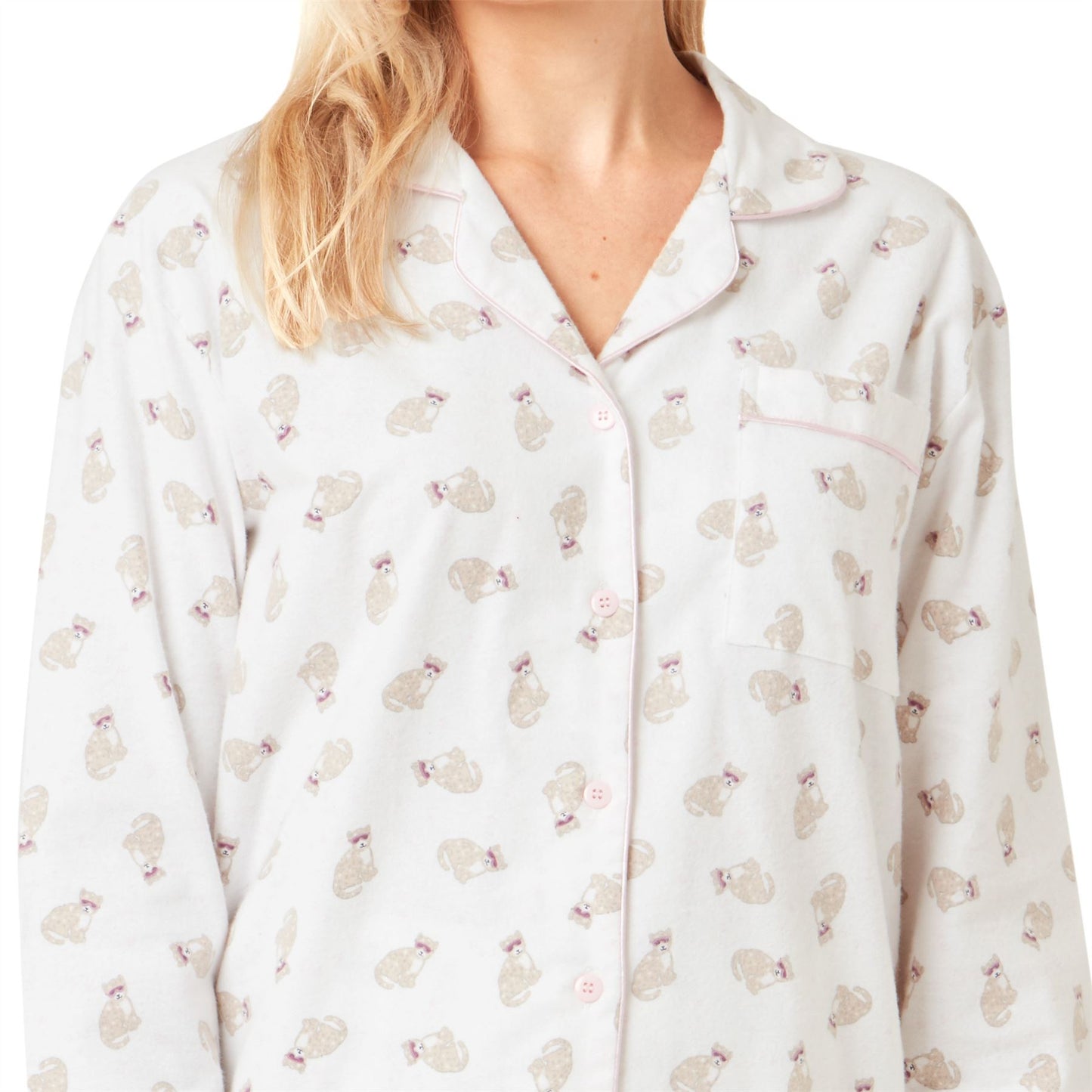 Indigo Sky Womens Cheetah Brushed Cotton Pyjama Set - Ivory