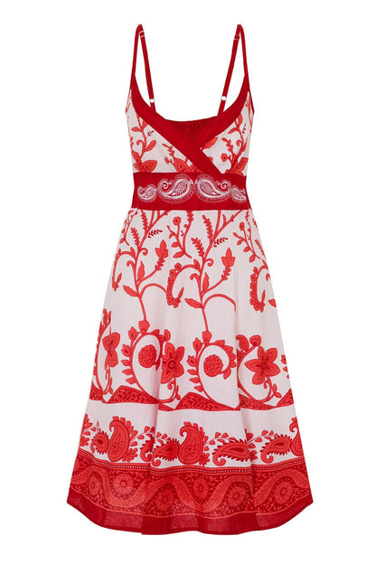 Pistachio Crossover Summer Dress - Red