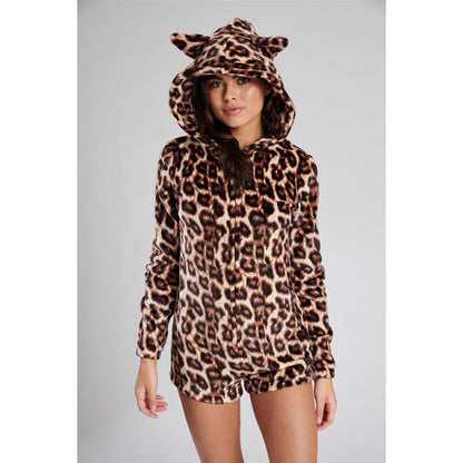 Loungeable Womens Fleece Romper Onesie - Leopard