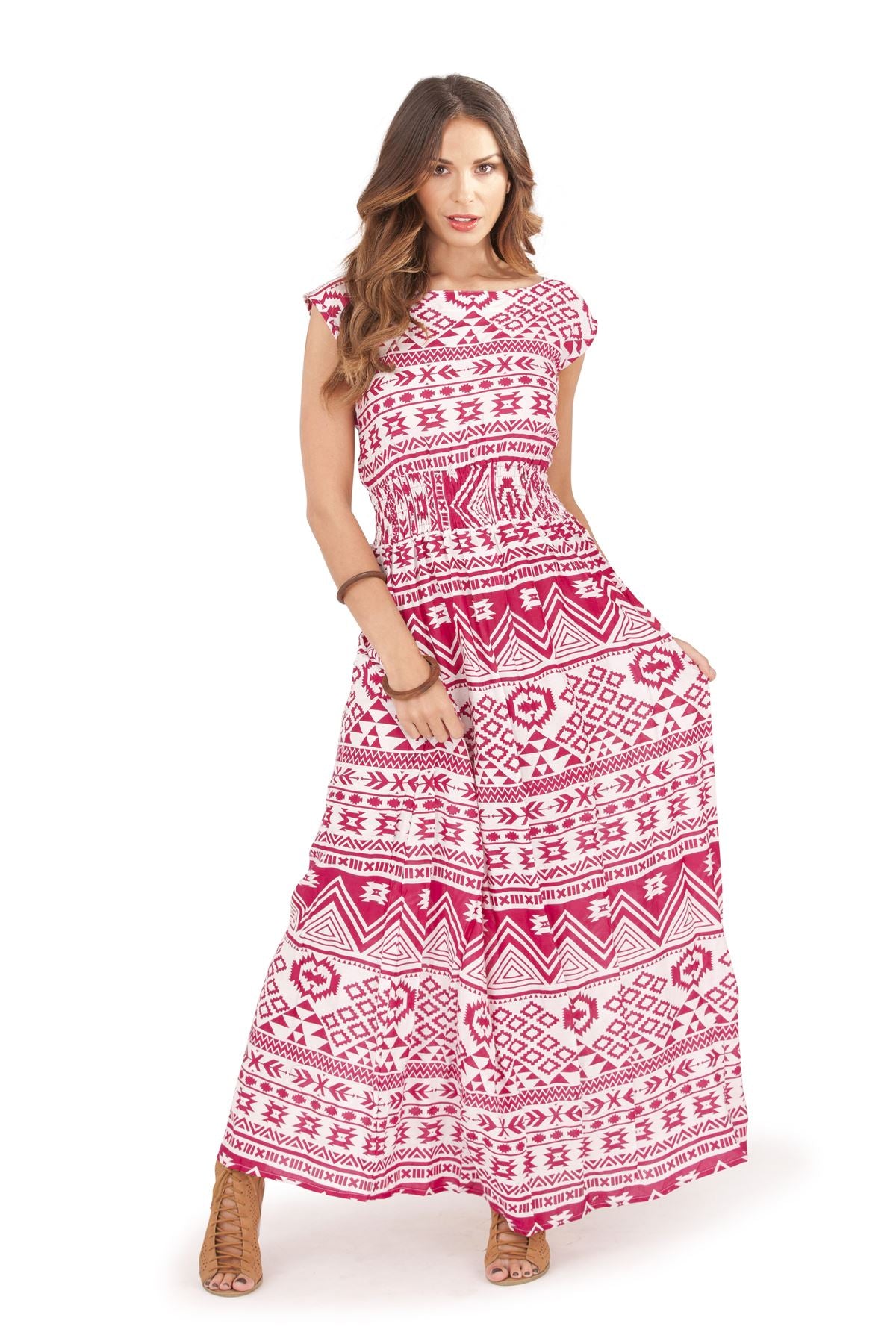 Pistachio Round Neck Multi Print Maxi Dress - Red