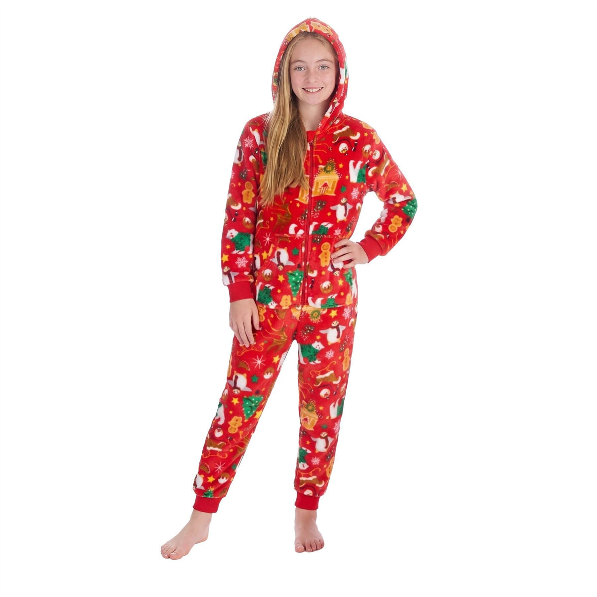 Huggable Hoodie Unisex Kids Christmas Fleece Onesie - Red Huggable Hoodie