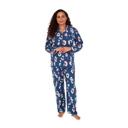 Indigo Sky Womens Animal Print Brushed Cotton Pyjama Set - Ocean Blue