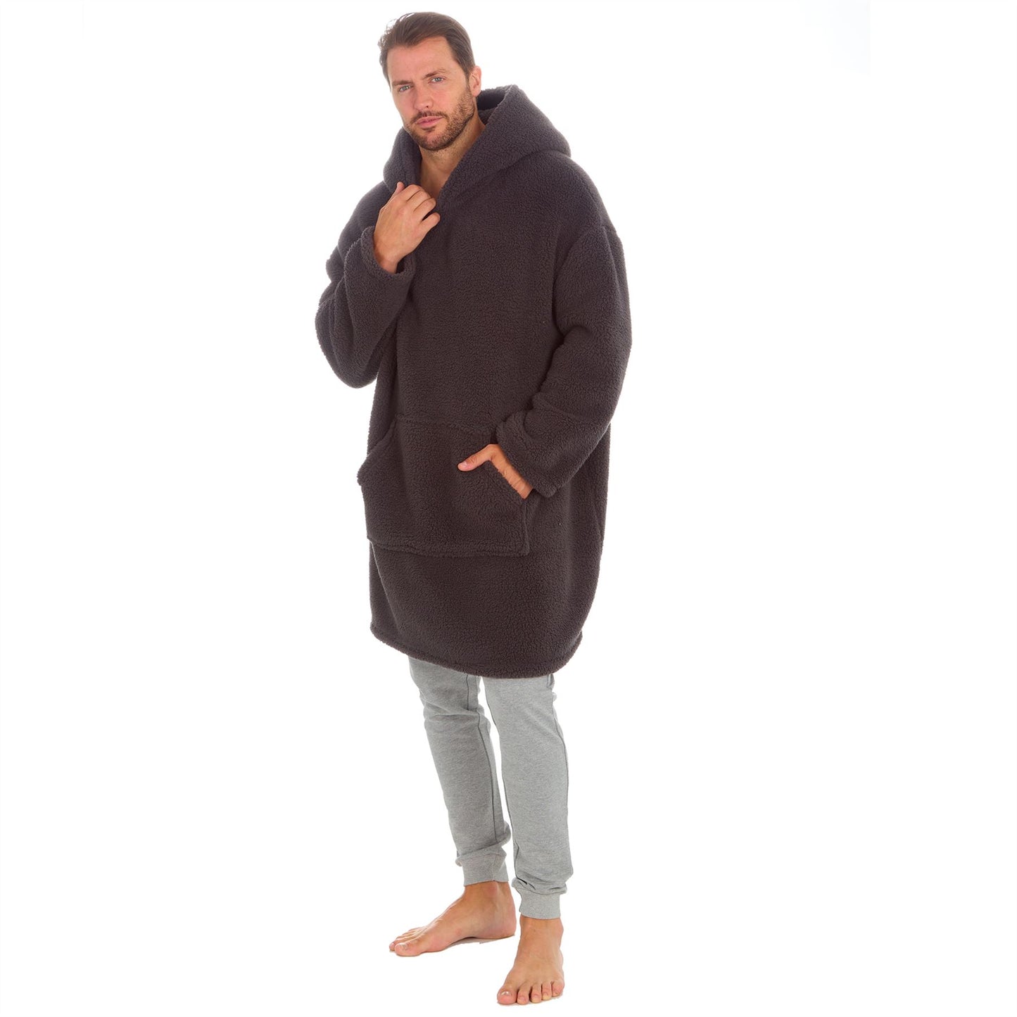 Huggable Hoodie Mens Borg Fleece Oversized Hoodie - Charcoal