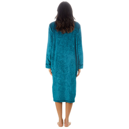 Countess Christie Womens Embossed Fleece Zip Robe - Teal